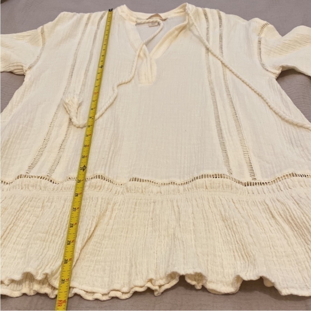 H&M Short Kaftan Dress Ivory Cotton Textured Dress Sz XS Loose Fit - Picture 8 of 10